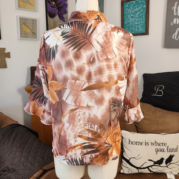 Carol Rose Semi Sheer Ruffle Sleeve Top Blouse Size L - Picture 2 of 4